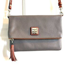 Authentic Dooney & Bourke Pebble Grain Foldover Zip Crossbody Gray